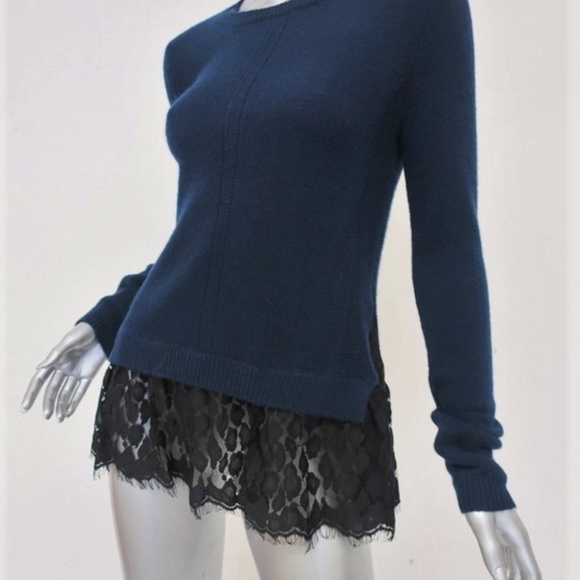 Autumn Cashmere Lace-Hem Sweater Navy Size Small - Picture 2 of 5